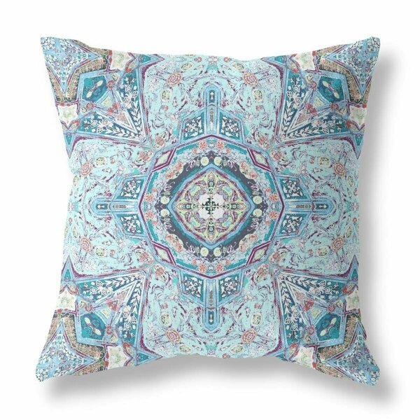 Homeroots 16 in. Boho Flower Indoor Outdoor Zippered Throw Pillow, Light Blue 417415